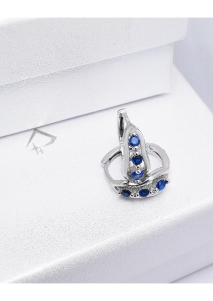 Safir Taşlı Diamond Simple Style Halka Kadın Gümüş Küpe 17 mm