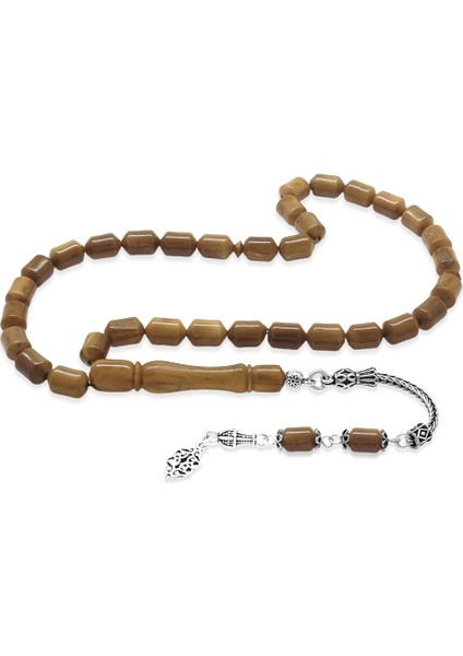 925 Ayar Gümüş Püsküllü Kapsül Kesim Açık Renk Kuka Tesbih