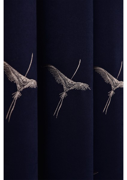 Anka Kuşu Nakışlı Lacivert Fon Perde Tek Kanat 1 x 3 Sık Pile modelleri