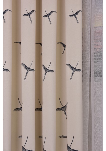 Anka Kuşu Nakışlı Ekru Fon Perde Tek Kanat 1 x 3 Sık Pile fiyatları