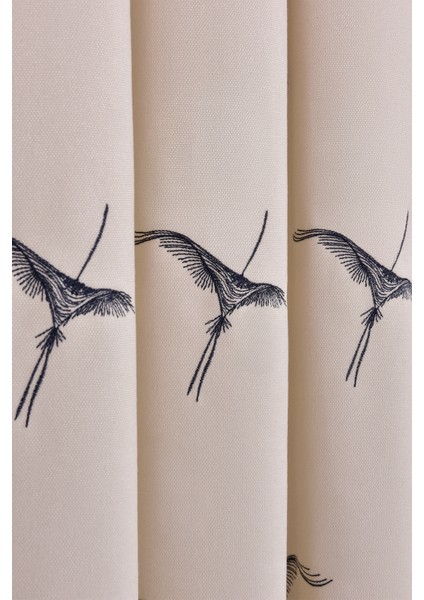 Anka Kuşu Nakışlı Ekru Fon Perde Tek Kanat 1 x 3 Sık Pile modelleri