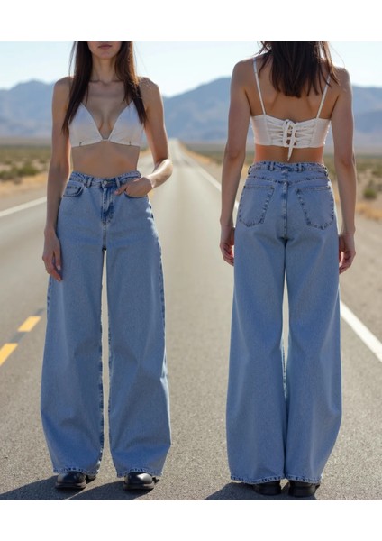 Kadın Pamuk Wide Leg Baggy Jeans
