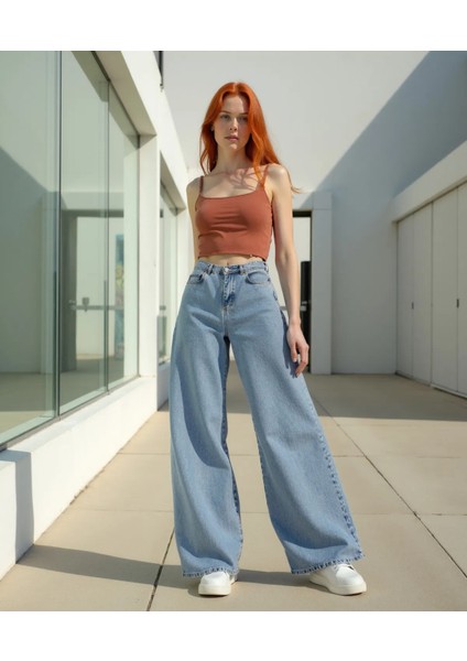 Kadın Pamuk Wide Leg Baggy Jeans