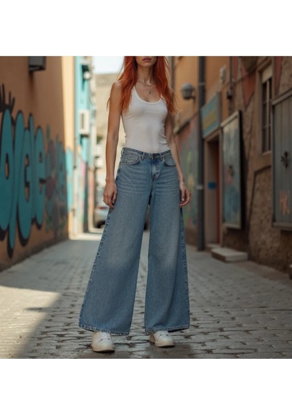 Kadın Pamuk Wide Leg Baggy Jeans fırsatları