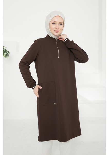 Kolları Ribanalı Yarım Fermuarlı Tunik 24KT453