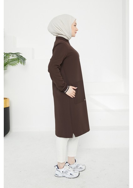 Kolları Ribanalı Yarım Fermuarlı Tunik 24KT453