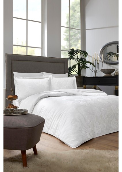 Yaprak Çift Kişilik Jakarlı Saten Nevresim Takımı