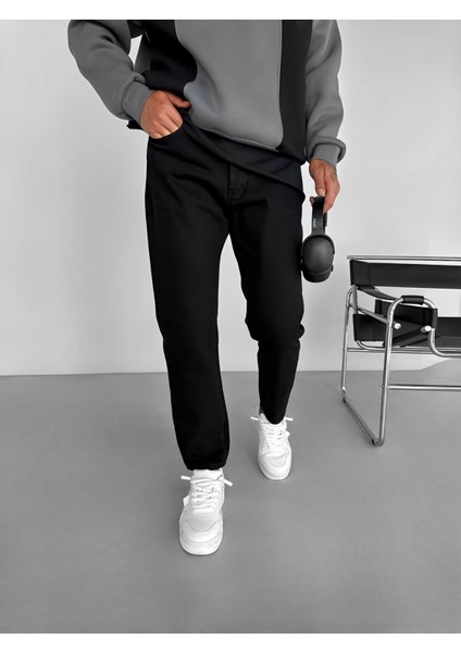 Erkek Boyfriend Fit Pamuklu Basic Jean Pantolon Siyah