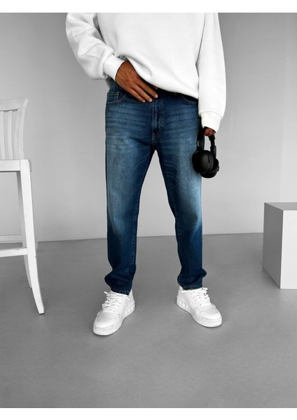 Erkek Boyfriend Fit %100 Pamuk Jean Pantolon Mavi