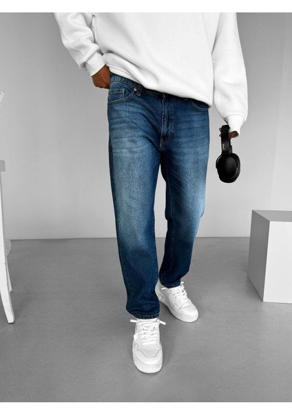Erkek Boyfriend Fit %100 Pamuk Jean Pantolon Mavi