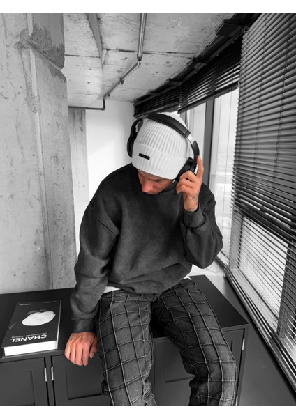 Erkek Oversize Yıkamalı Sweatshirt Siyah