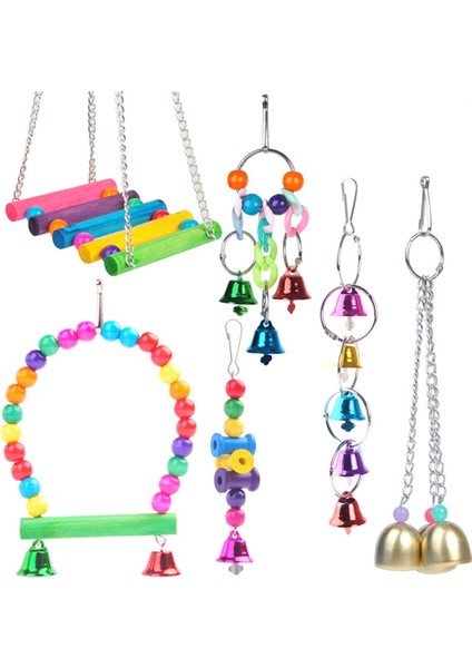 Rüzgar Çanları 6 Adet Tarzı Papağanlar Için Asma Kafes Oyuncakları - Güvenilir Kemirilebilir-Sallanan Kemirileme Köprüsü Ahşap Boncuk Top Zil (Yurt Dışından)
