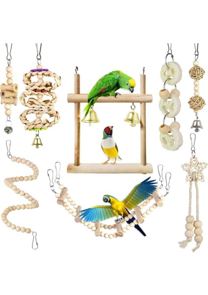 Kuş Papağan Oyuncakları Ahşap Asılı Salıncak Hamak Tırmanma Merdivenler Tünek Oyuncak Muhabbet Kuşu Muhabbet Kuşları Kafes Malzemeleri (Yurt Dışından)