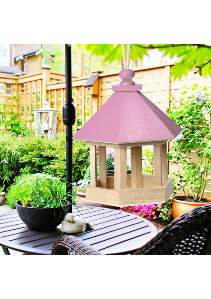 Pembe Tarzı Ahşap Kuş Yemlik Asma Tipi Açık Hava Evcil Kuş Tohum Yemleri Ağaç Bahçe Atıştırmalık Kova Tutucu Kuş Yuvası ve Istasyonu (Yurt Dışından)