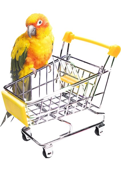 Sarı Stil Yeni Renkli Komik Mini Süpermarket Alışveriş Arabası Trolley Pet Kuş Papağan Hamster Oyuncak Temizlik Arabası Kuş Alışveriş Arabası (Yurt Dışından)