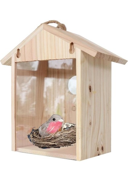 4.3x4.3x5.5in Tarzı Kuş Evi Kuş Yuvası Doğal Ahşap Kuş Evi Ahşap Kuş Kafesi Dış Mekan Pencere Kafesi Emme Kupaları ile Kreatif Ahşap Asılı Yuva (Yurt Dışından)