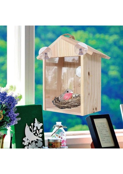 4.3x4.3x5.5in Tarzı Kuş Evi Kuş Yuvası Doğal Ahşap Kuş Evi Ahşap Kuş Kafesi Dış Mekan Pencere Kafesi Emme Kupaları ile Kreatif Ahşap Asılı Yuva (Yurt Dışından)