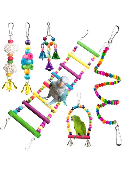 B Tarzı Papağanlar Için Güvenilir ve Kemirilebilir Kafes Oyuncakları - Sallanan Isırma Köprüsü Ahşap Boncuk Top Zil Oyuncakları Stokta (Yurt Dışından)