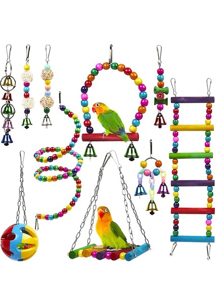 F Stili Papağanlar Için Güvenilir ve Kemirilebilir Kafes Oyuncakları - Sallanan Isırma Köprüsü Ahşap Boncuk Top Zil Oyuncakları Stokta (Yurt Dışından)