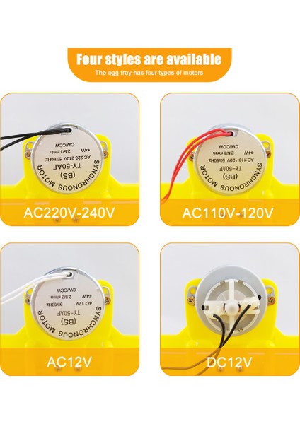 Motor DC12V Stili Yumurta Kuluçka Makinesi Otomatik Yumurta Ördek Tavuk Yumurtaları Yumurtlama Makinesi ACDC12V Kuluçka Tepsileri ile Otomatik Döndürme Motoru (Yurt Dışından)