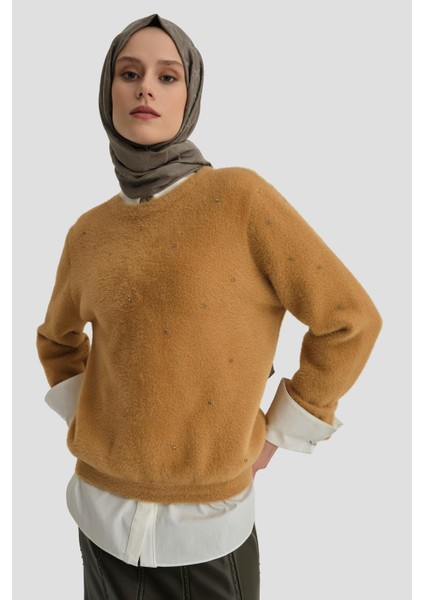 Taş Detaylı Kazak 24KD2806 Camel
