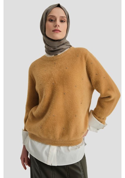 Taş Detaylı Kazak 24KD2806 Camel