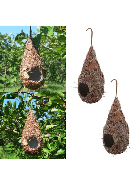 2 Adet Kuş Kafesi Bahçe Süsü Yapay Kuş Yuvası Hasır Kuş Yuvası Dokuma Kuş Evi Tüm Kuşlar Için (Yurt Dışından)
