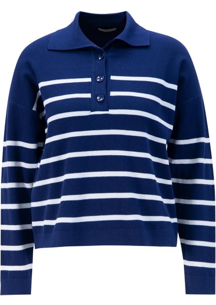 Çizgili Triko Kazak 24KD4208 Lacivert