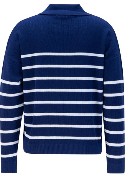 Çizgili Triko Kazak 24KD4208 Lacivert