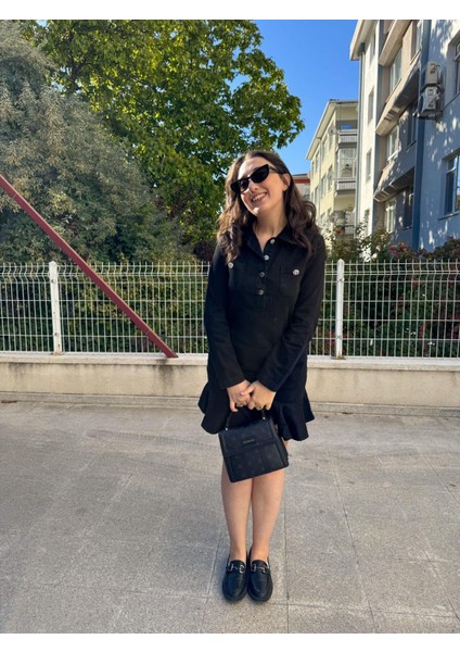 Begum Akman Altı Piliseli Kot Elbise