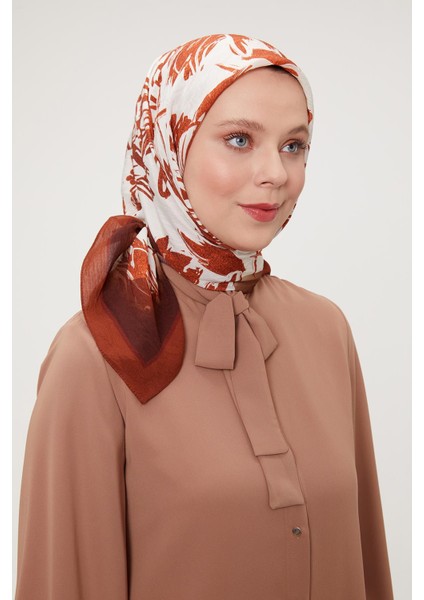 Kiremit Çiçek Soyut Desen Modal İpek Eşarp fiyatları