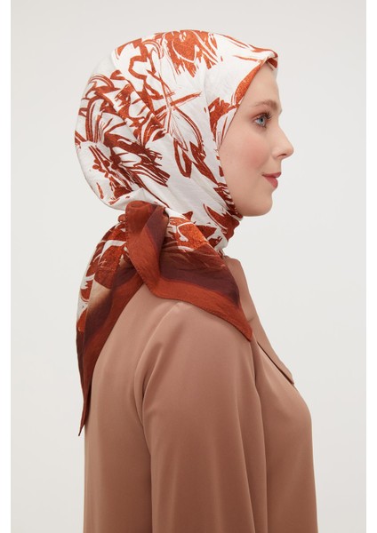 Kiremit Çiçek Soyut Desen Modal İpek Eşarp modelleri