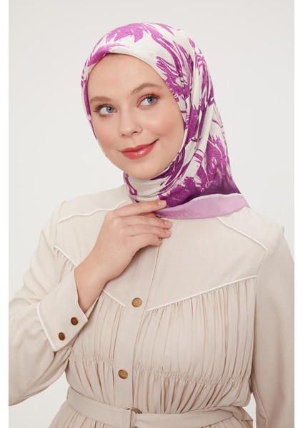 Pembe Çiçek Soyut Desen Modal Ipek Eşarp fiyatları