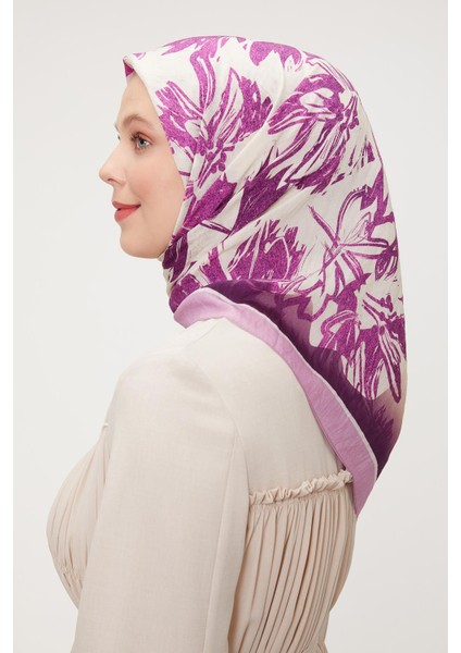 Pembe Çiçek Soyut Desen Modal Ipek Eşarp modelleri