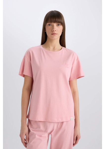 Pijama Takımı Regular Fit Bisiklet Yaka Kısa Kollu Üst Beli Lastikli Uzun Altı-Fall in Love E5820AX25SP
