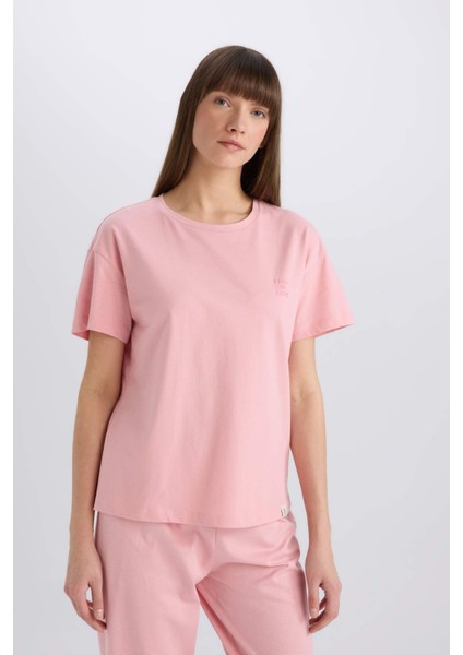 Pijama Takımı Regular Fit Bisiklet Yaka Kısa Kollu Üst Beli Lastikli Uzun Altı-Fall in Love E5820AX25SP