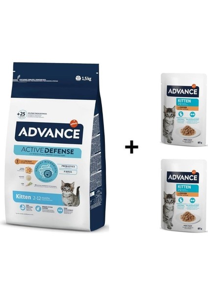 Tavuklu Yavru Kedi Maması 1,5 kg + 2 Adet Advance Tavuklu Yavru Kedi Pouch Yaş Maması 85 gr