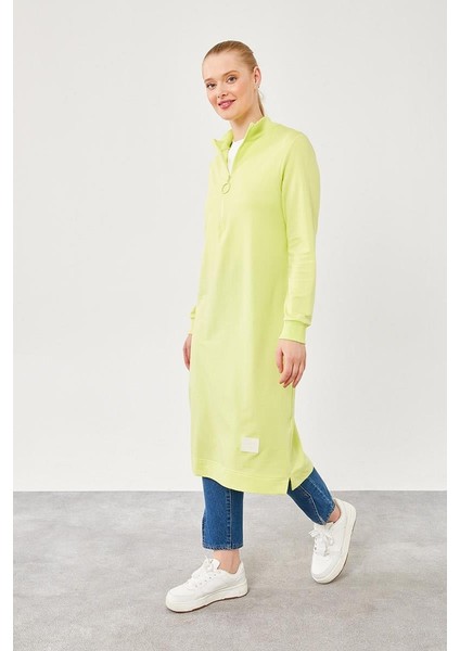 A.Yeşil Dik Yaka Fermuar Kapamalı Uzun Tunik