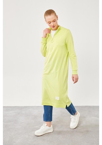 A.Yeşil Dik Yaka Fermuar Kapamalı Uzun Tunik modelleri