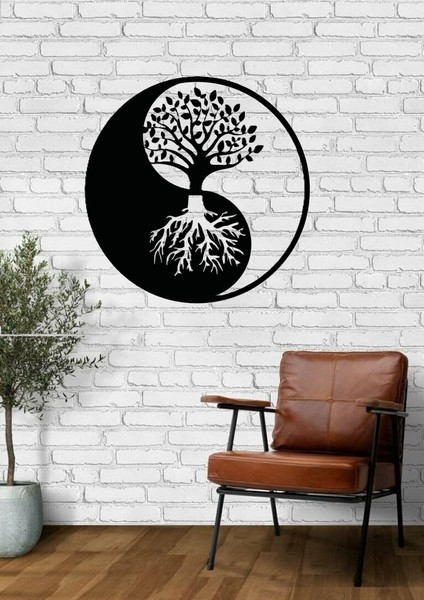 Yin Yang Doğanın Dengesi Yaşam Ağacı Metal Tablo - 65 x 65 cm