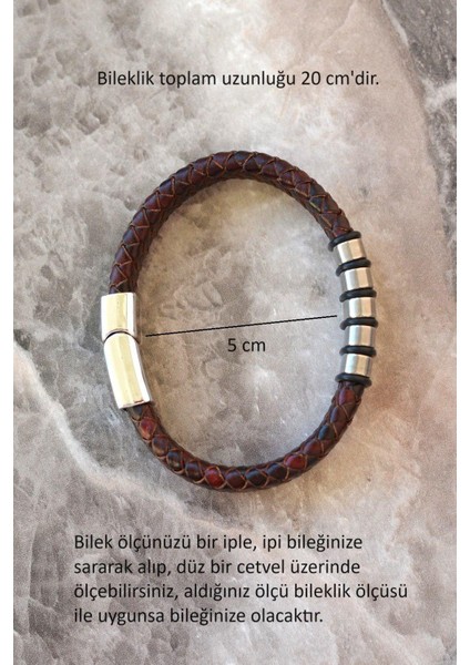 Gümüş ve Koyu Kahve Renkli Erkek Deri Çelik Bileklik fiyatları