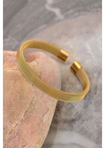 316 L Çelik Gold İnce Hasır Çelik Kelepçe Bileklik Unisex Ürün fırsatları