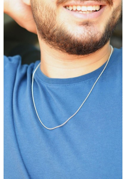 Erkek Ince Geçmeli Çelik Zincir Kolye 60 cm