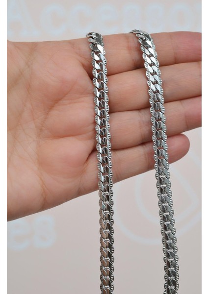 Gümüş Renkli Kalın Çelik Zincir Kolye 45 cm