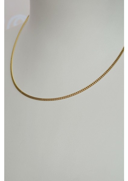 Geçmeli İnce Gold Çelik Zincir Kolye 45 cm
