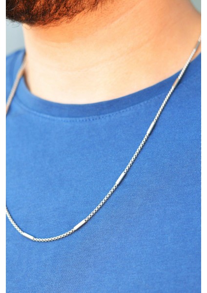 Silver Renk Erkek Çelik Zincir Kolye 60 cm modelleri