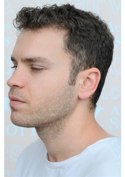 Erkek Çelik Taşlı Piercing Tragus Helix Kıkırdak Gümüş Renk