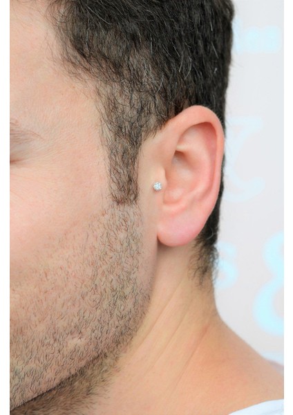 Erkek Çelik Taşlı Piercing Tragus Helix Kıkırdak Gümüş Renk modelleri