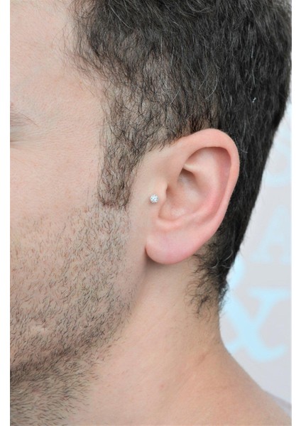 Erkek Çelik Taşlı Piercing Tragus Helix Kıkırdak Gümüş Renk fırsatları