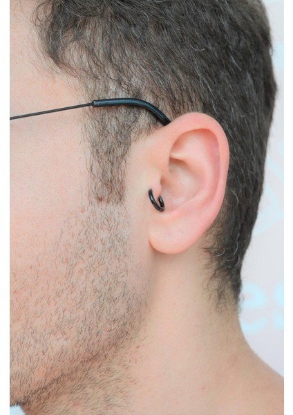 Erkek Çelik Halka Piercing Tragus Helix Kıkırdak 8 mm Siyah fırsatları